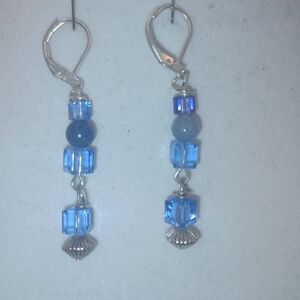 Blue and Silver Beaded Earrings